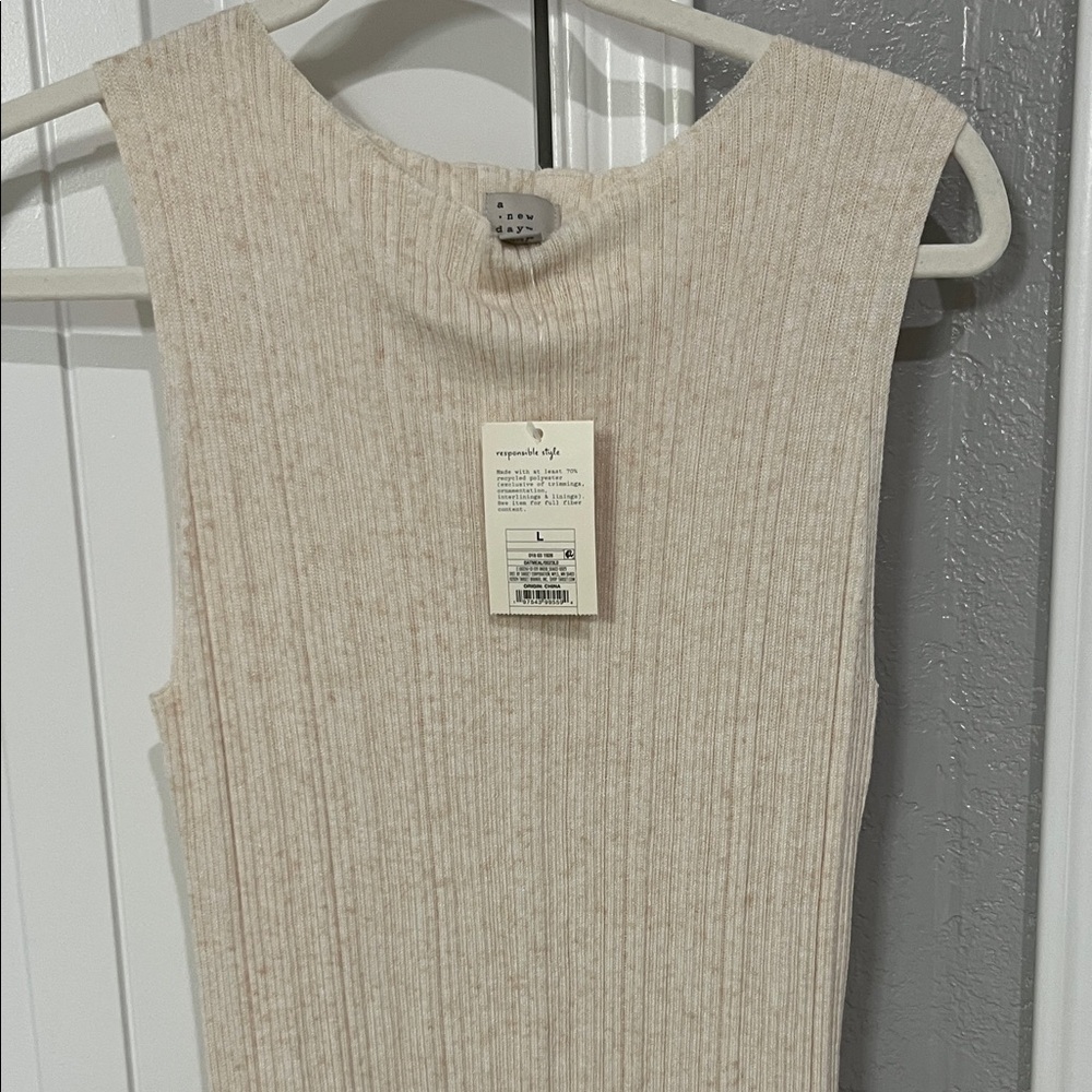 a new day Sleeveless Faux Plisse Cream Ribbed Knit Maxi Sweater Dress - Picture 6 of 8